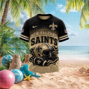 New Orleans Saints Helmet American Flag Gold Theme Football T Shirt
