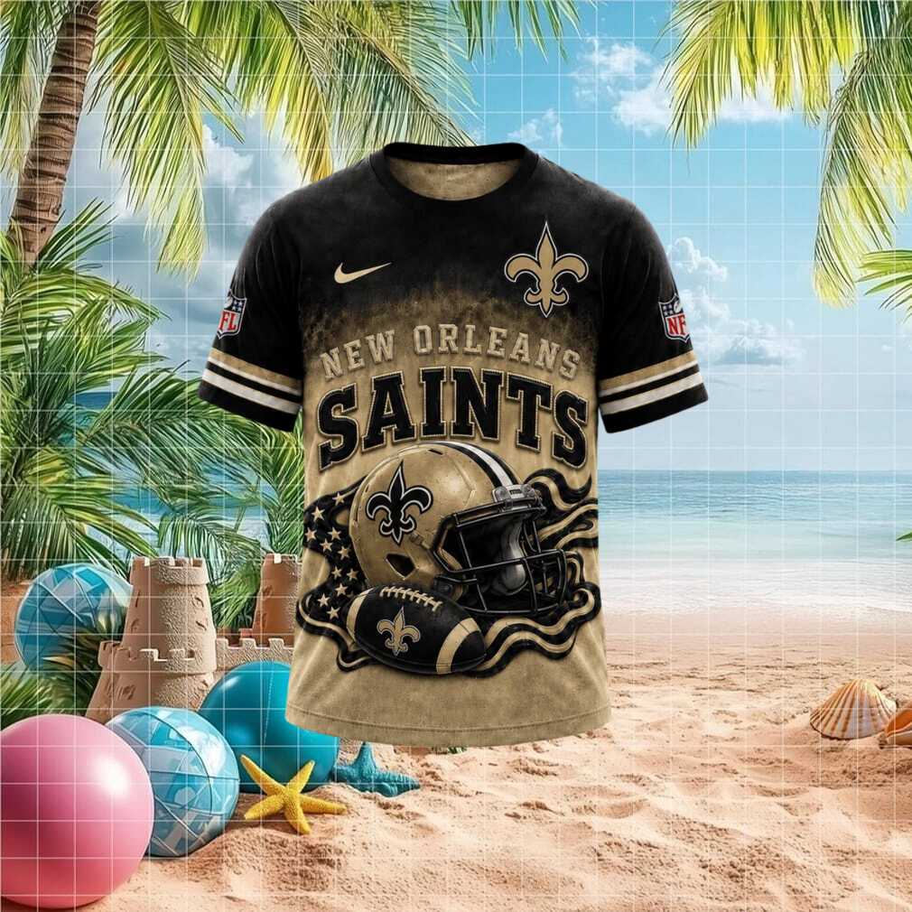 New Orleans Saints Helmet American Flag Gold Theme Football T Shirt New Orleans Saints Helmet American Flag Gold Theme Football T Shirt