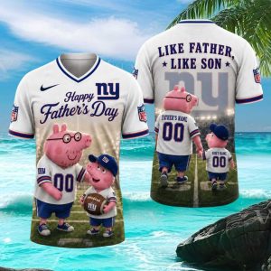 New York Giants Personalized Peppa Pig Dad and Son NFL T Shirt
