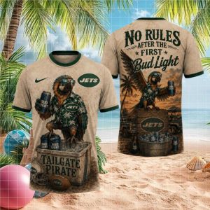 New York Jets Tailgate Pirate T Shirt No Rules Bud Light Tropical Fan Apparel