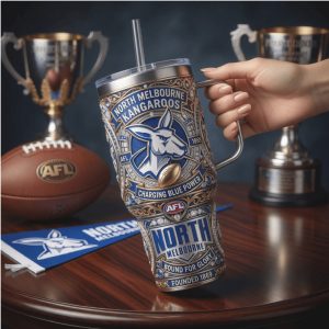 North Melbourne Kangaroos AFL Charging Blue Power 2026 Vintage Retro 20oz Gift Stainless Steel Insulated Tumbler