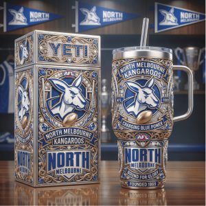 North Melbourne Kangaroos AFL Charging Blue Power 2026 Vintage Retro 20oz Gift Stainless Steel Insulated Tumbler