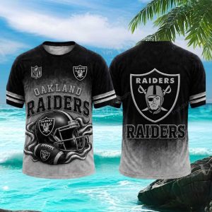 Oakland Raiders Shield Helmet Silver Black Gradient T Shirt