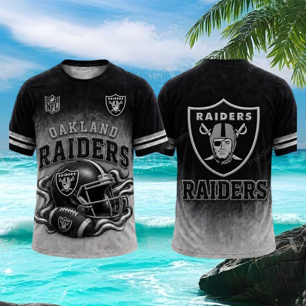 Oakland Raiders Shield Helmet Silver Black Gradient T Shirt Oakland Raiders Shield Helmet Silver Black Gradient T Shirt