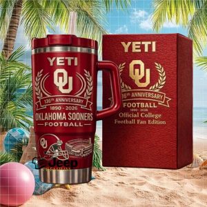 Oklahoma Sooners 136th Anniversary Football 1890 2026 College Fan Gift Stainless Steel Insulated Tumbler