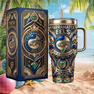 Parramatta Eels NRL Blue Gold Legacy Pride Retro 40oz Fan Gift Stainless Steel Insulated Tumbler