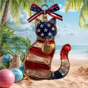 Patriotic American Cat 250th Anniversary Stars and Stripes Feline Lover Ornament