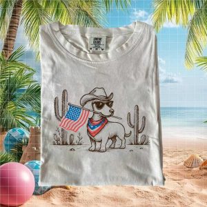 Patriotic Dachshund Cowboy Hat American Flag Western Desert T Shirt