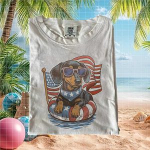 Patriotic Dachshund Dog Flag Pool Float 4th of July T Shirt
