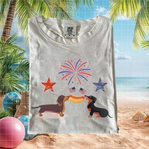 Patriotic Dachshund Dogs Fireworks Hot Dog 4th of July T Shirt