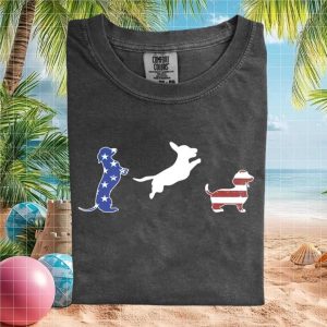Patriotic Dachshund Silhouettes American Flag July 4th T Shirt