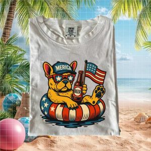 Patriotic French Bulldog Merica Beer 4th of July T Shirt
