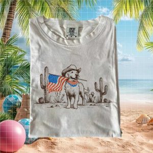 Patriotic Golden Retriever Cowboy Flag Desert Landscape T Shirt