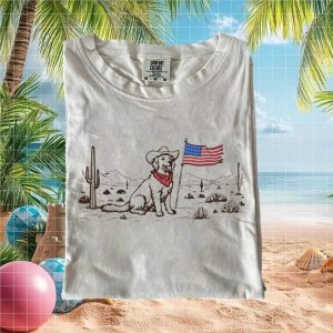 Patriotic Golden Retriever Cowboy Western Desert US Flag T Shirt