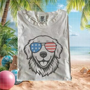 Patriotic Golden Retriever US Flag Sunglasses T Shirt