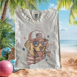 Patriotic Golden Retriever USA Glasses Stars Stripes Dog T Shirt