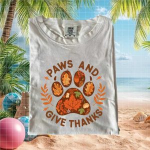 Paws and Give Thanks Fall Dog Paw Print Thanksgiving T Shirt