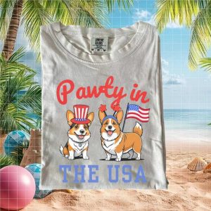 Pawty In The USA Corgi Dog Fourth of July Patriotic T Shirt