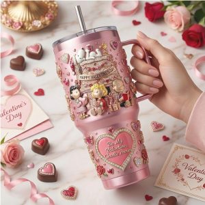 Peanuts Snoopy Charlie Brown Valentine's Day 2026 Retro Pink Gifts for Fans Stainless Steel Insulated Tumbler