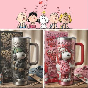 Peanuts Snoopy Charlie Brown Valentine's Day 2026 Retro Pink Gifts for Fans Stainless Steel Insulated Tumbler