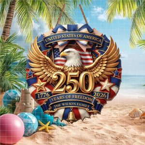 Personalized 250 Years of Freedom Eagle Wreath Ornament