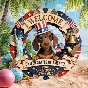 Personalized Dachshund Uncle Sam 250th Anniversary Patriotic Welcome Ornament