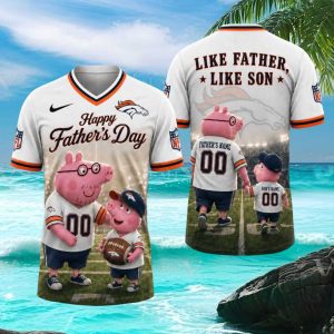 Personalized Denver Broncos Father's Day T Shirt Custom Name & Number Dad Son Pig T Shirt