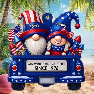 Personalized Patriotic Gnomes Growing Old Together Since 1976 Ornament