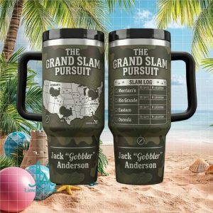 Personalized Turkey Grand Slam Pursuit Hunting Log Map Custom Hunter Gift Stainless Steel Insulated Tumbler