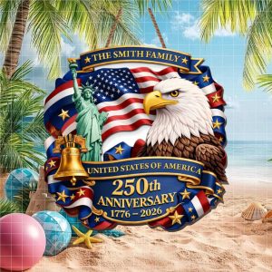 Personalized USA 250th Anniversary Ornament Custom Family Name Eagle & Statue of Liberty Decor