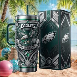 Philadelphia Eagles Fly Eagles Fly NFL Football Fan 40oz Rambler Stainless Steel Insulated Tumbler