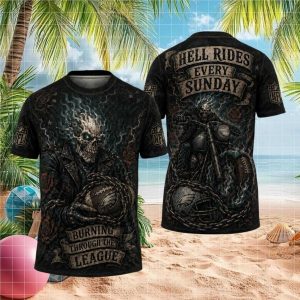 Philadelphia Eagles Hell Rides Every Sunday Flaming Skull Biker NFL Fan T Shirt