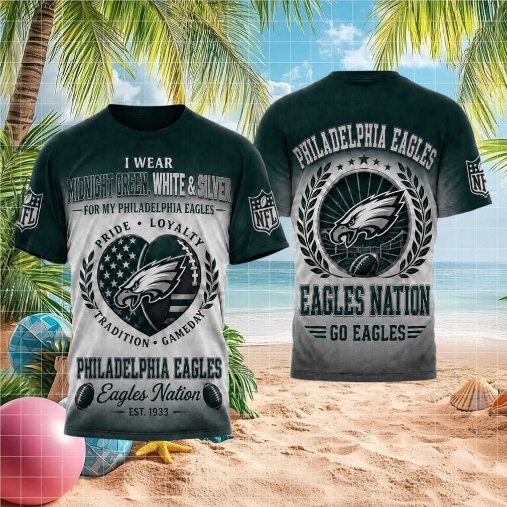 Philadelphia Eagles Nation Midnight Green White Silver Fan T Shirt Philadelphia Eagles Nation Midnight Green White Silver Fan T Shirt