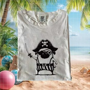 Pirate Pug With Sword Funny Dog Lover Nautical T Shirt