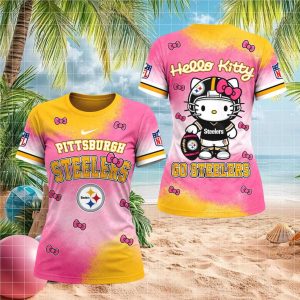 Pittsburgh ST shirtlers Hello Kitty Pink Yellow Football Women T shirt