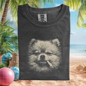 Pomeranian Dog Smoking Cigarette Vintage Graphic T Shirt