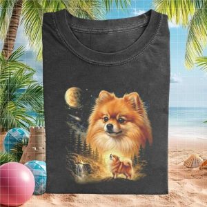 Pomeranian Three Moon Wolves Nature Cascading T Shirt