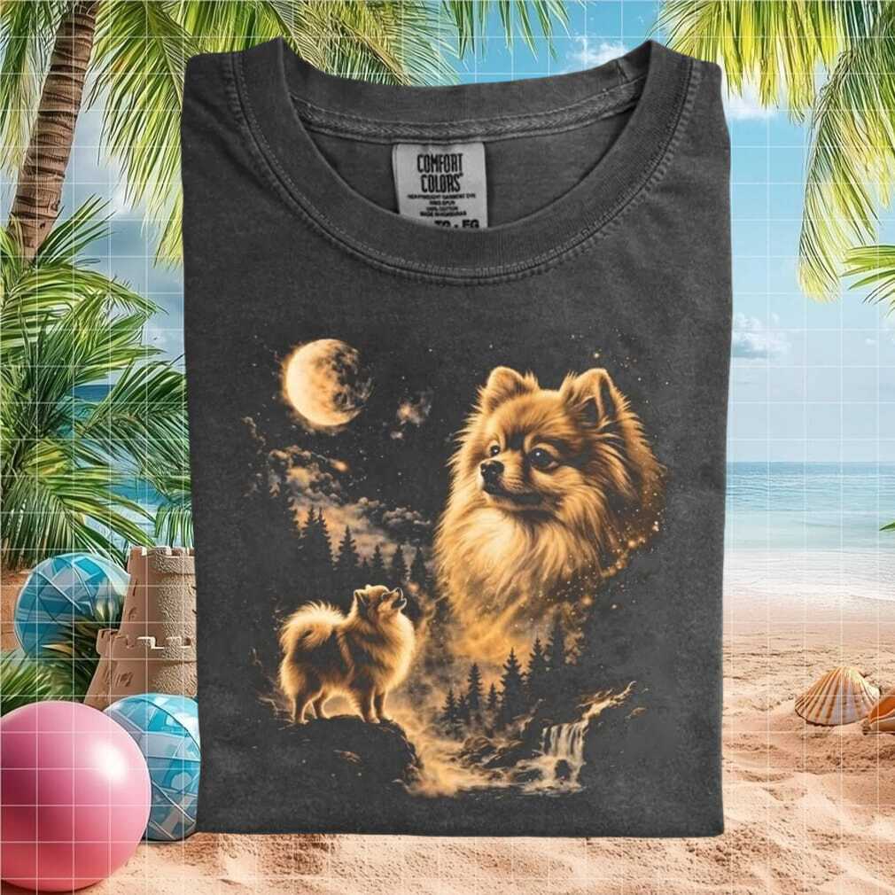 Pomeranian Three Wolf Moon Style Mystic Forest Landscape T Shirt Pomeranian Three Wolf Moon Style Mystic Forest Landscape T Shirt