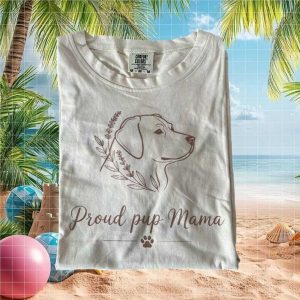 Proud Pup Mama Lab Head Outline Wildflower Minimalist Line Art T Shirt