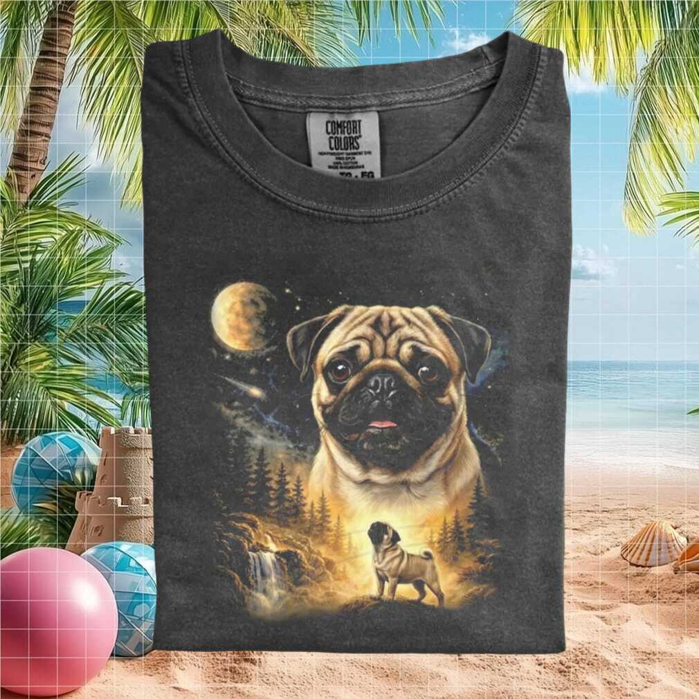 Pug Three Moon Wolves Retro Forest Waterfall T Shirt Pug Three Moon Wolves Retro Forest Waterfall T Shirt