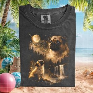 Pug Three Wolf Moon Parody Waterfall Nature Vintage T Shirt