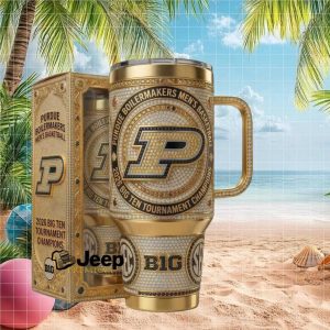 Purdue Boilermakers 2026 Big Ten Tournament Champions Gold Diamond Fan Gift Stainless Steel Insulated Tumbler