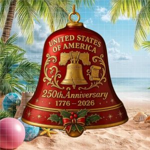 Red & Gold Liberty Bell 250th Anniversary Ornament 1776 2026 USA Heritage Gift