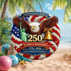 Red White and Blue Rose Wreath 250th Anniversary Custom Ornament