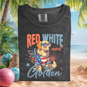 Red White and Golden Patriotic 4th of July Dog T Shirt