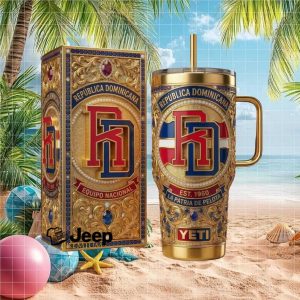 Republica Dominicana Baseball National Team Gold Jeweled Luxury Fan Stainless Steel Insulated Tumbler