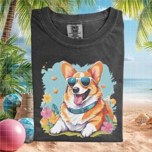 Retro Corgi Sunglasses Floral Summer Dog Graphic T Shirt
