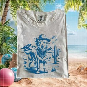Retro Golden Retriever Cowboy and UFO Desert Scene T Shirt