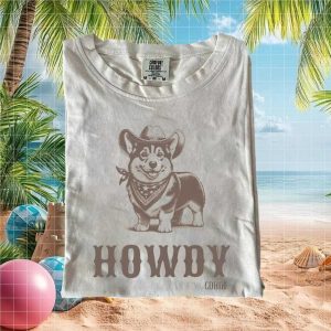 Retro Howdy Corgi Western Style Cowboy Dog Graphic Print T Shirt