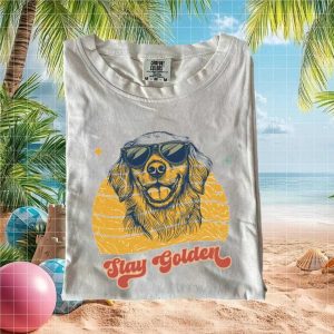 Retro Stay Golden Retriever Dog Sunglasses Vintage Sunset T Shirt